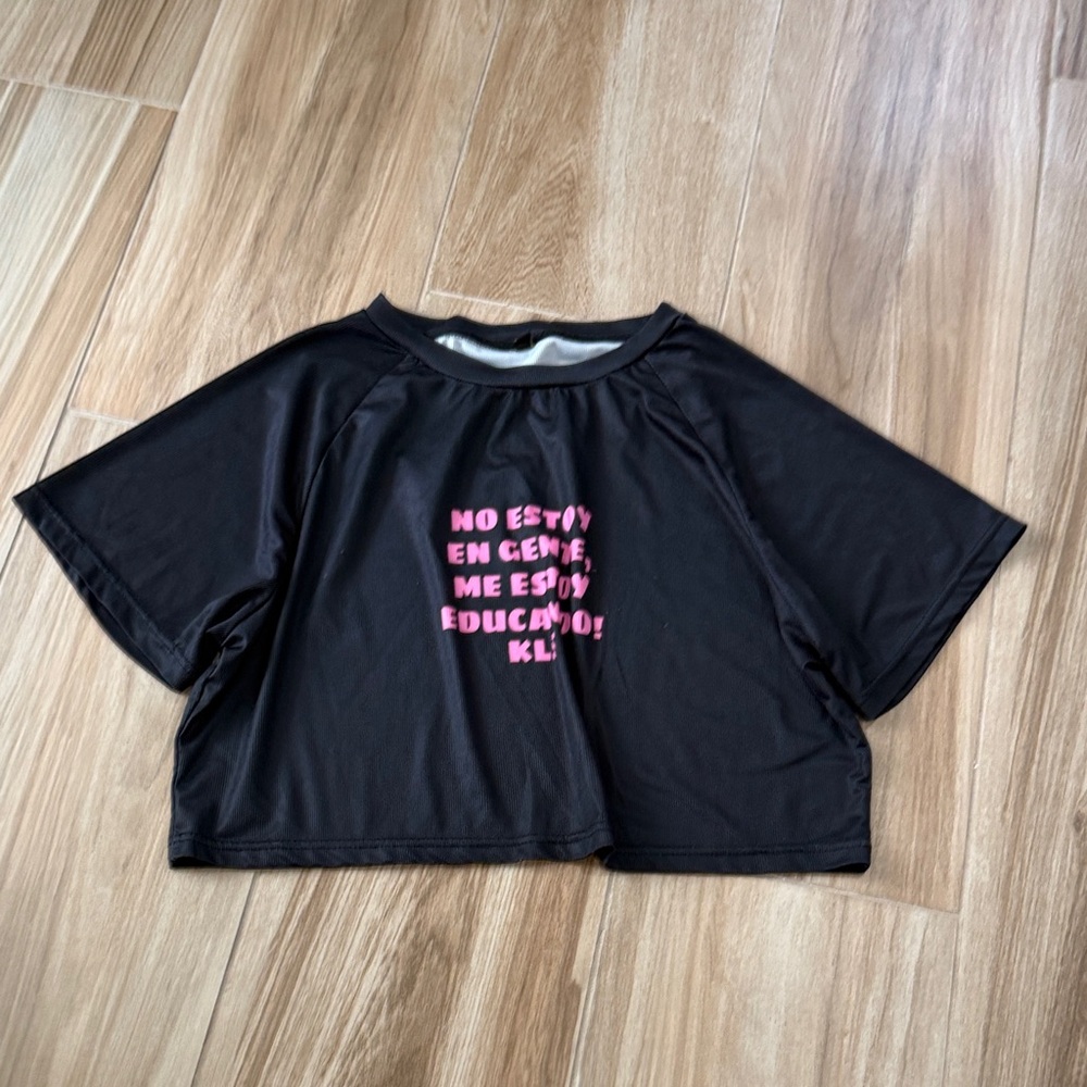 Black Crop Top with Pink Graphic